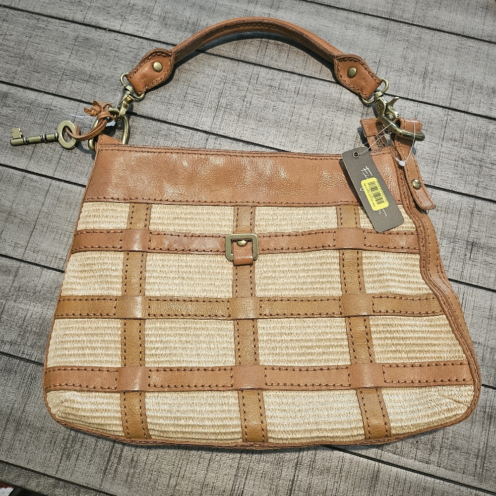 Fossil Fifty-Four Tan Nina Straw Hobo Purse